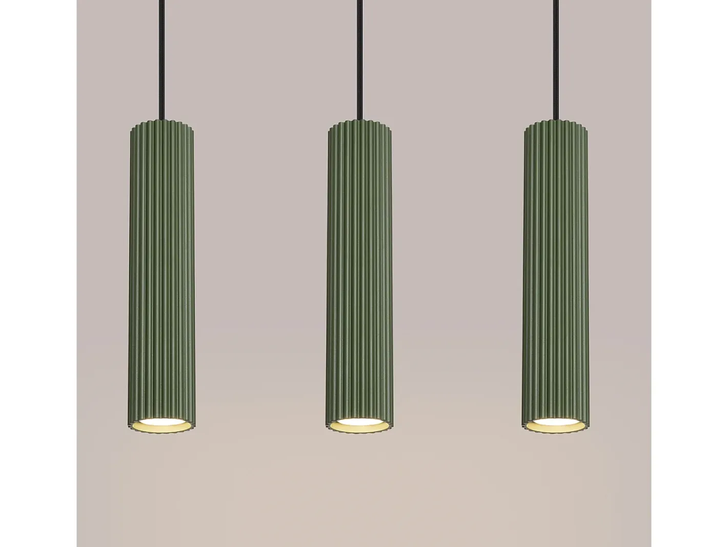 Discount Sollux Lighting Lámpara Colgante Karbon Minimalista De Aluminio - 3 Fuentes Luminosas - L.45 X A.98 Cm - Oliva Verde