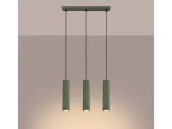 Discount Sollux Lighting Lámpara Colgante Karbon Minimalista De Aluminio - 3 Fuentes Luminosas - L.45 X A.98 Cm - Oliva Verde