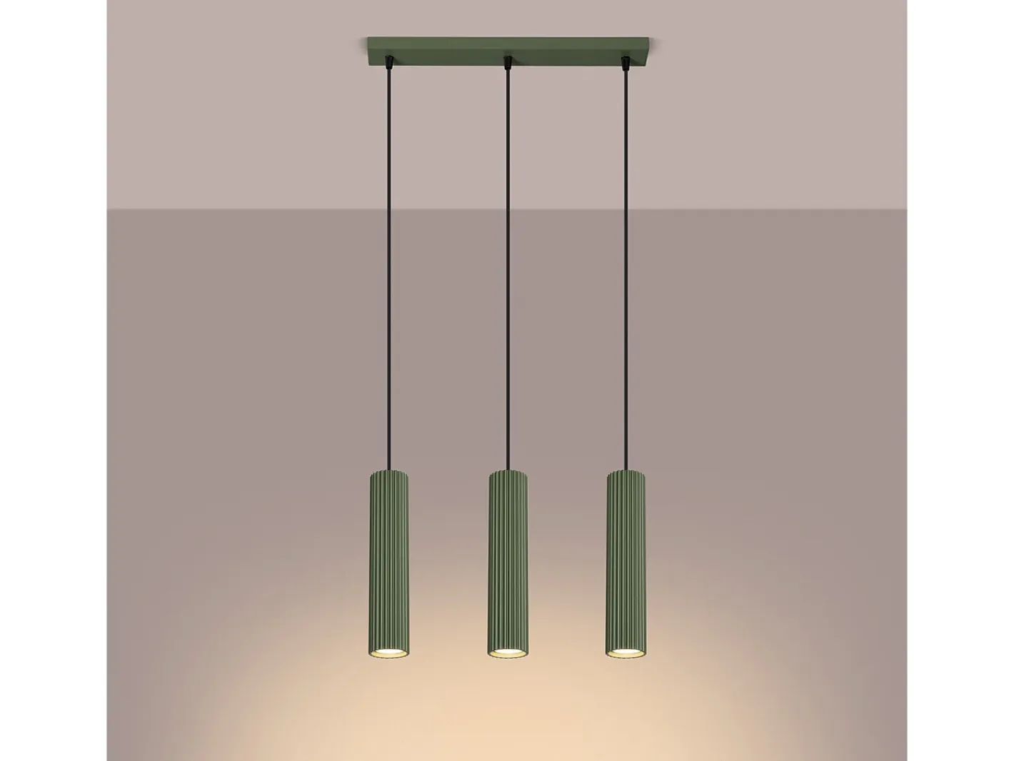 Discount Sollux Lighting Lámpara Colgante Karbon Minimalista De Aluminio - 3 Fuentes Luminosas - L.45 X A.98 Cm - Oliva Verde