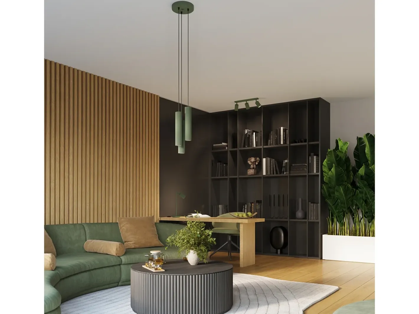 Best Sollux Lighting Lámpara Colgante Karbon Minimalista De Aluminio - 3 Fuentes Luminosas - L.19,5 X A.108 Cm - Oliva Verde
