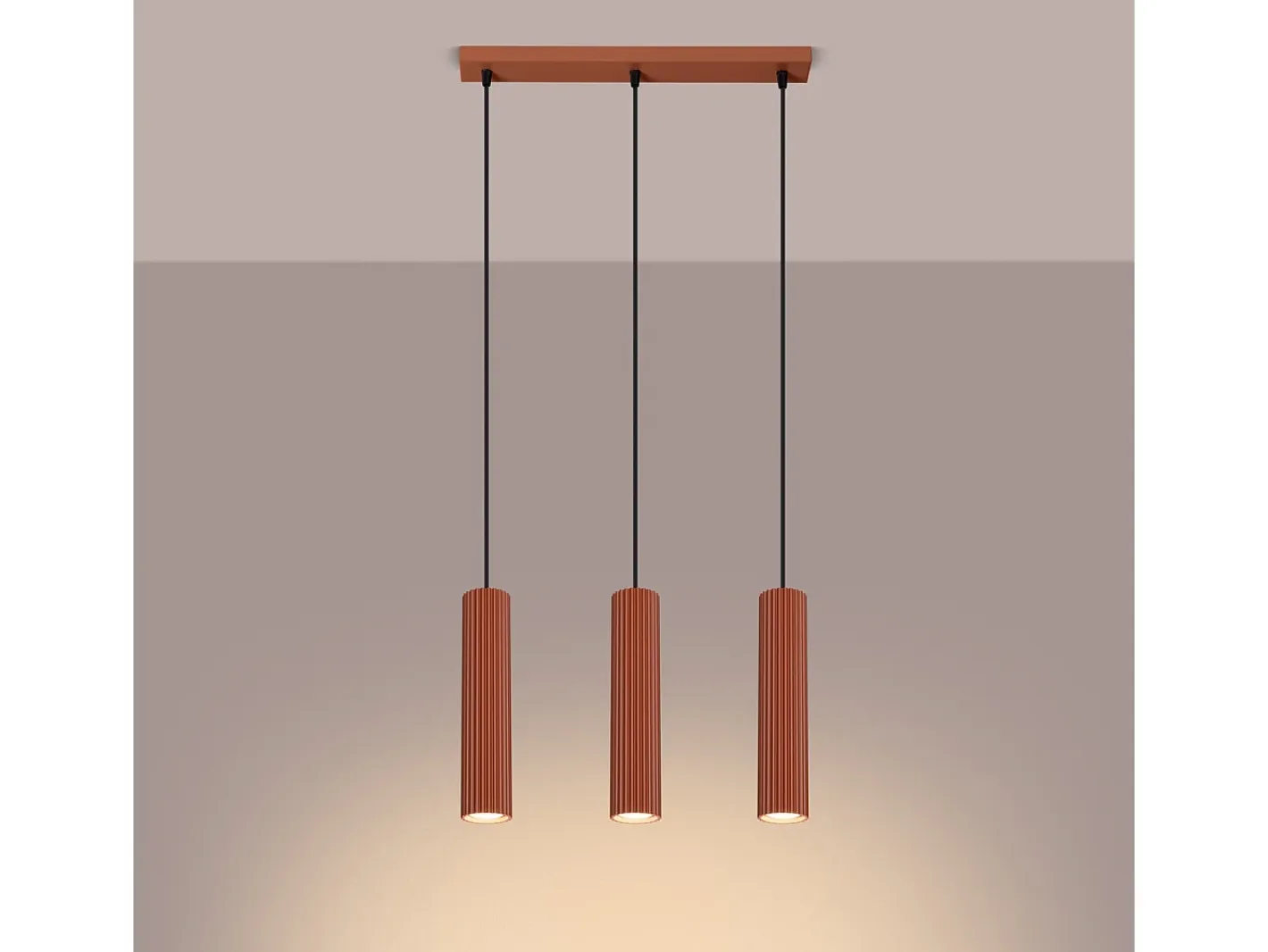 Sollux Lighting Lámpara Colgante Karbon Minimalista De Aluminio - 3 Fuentes Luminosas - L.45 X A.98 Cm - Ocre Rojo Hot