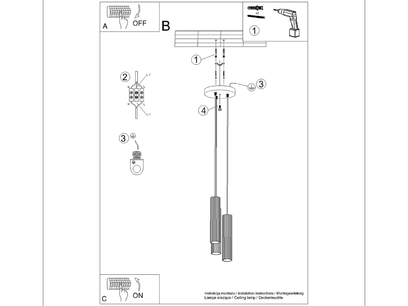 Clearance Sollux Lighting Lámpara Colgante Karbon Minimalista De Aluminio - 3 Fuentes Luminosas - L.19,5 X A.108 Cm - Negro