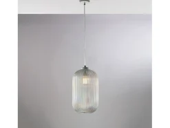 Lámpara colgante Krizia blanca con cable orientable y difusor de cristal con relieve Transparente New