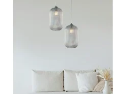 Lámpara colgante Krizia blanca con cable orientable y difusor de cristal con relieve Transparente New