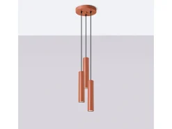 Sollux Lighting Lámpara Colgante Lagos Desván De Acero - 3 Fuentes Luminosas - L.19,5 X A.108 Cm - Ocre Rojo New