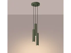 Hot Sollux Lighting Lámpara Colgante Lagos Desván De Acero - 3 Fuentes Luminosas - L.19,5 X A.108 Cm - Oliva Verde