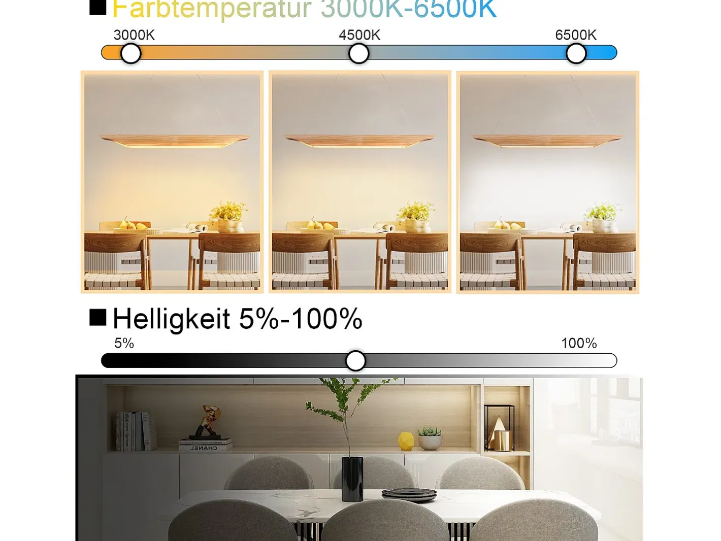 NETTLIFE Lámpara colgante LED de madera - Lámpara de mesa de comedor de diseño moderno de 90 cm, regulable con mando a distancia Blanco Best
