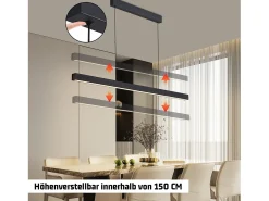 NETTLIFE Lámpara Suspendida-Lámpara colgante LED para comedor, regulable, negra, moderna, 50 W, 148,5 cm Negro