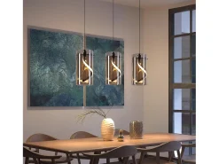 NETTLIFE Lámpara colgante LED vintage de 3 luces, cristal ahumado, 23 W, 3000 K, retro, ajustable, para mesa de comedor. Gris Outlet