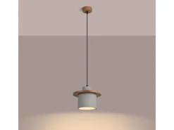 Sollux Lighting Lámpara Colgante Mab Moderno De Hormigón/Madera - 1 Fuentes Luminosas - L.22 X A.125 Cm - /Madera Natural Gris