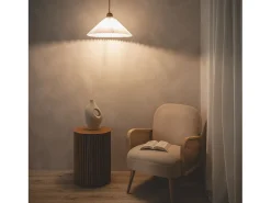 New Ledkia Lámpara Colgante Madera y Tela Luanda Naranja