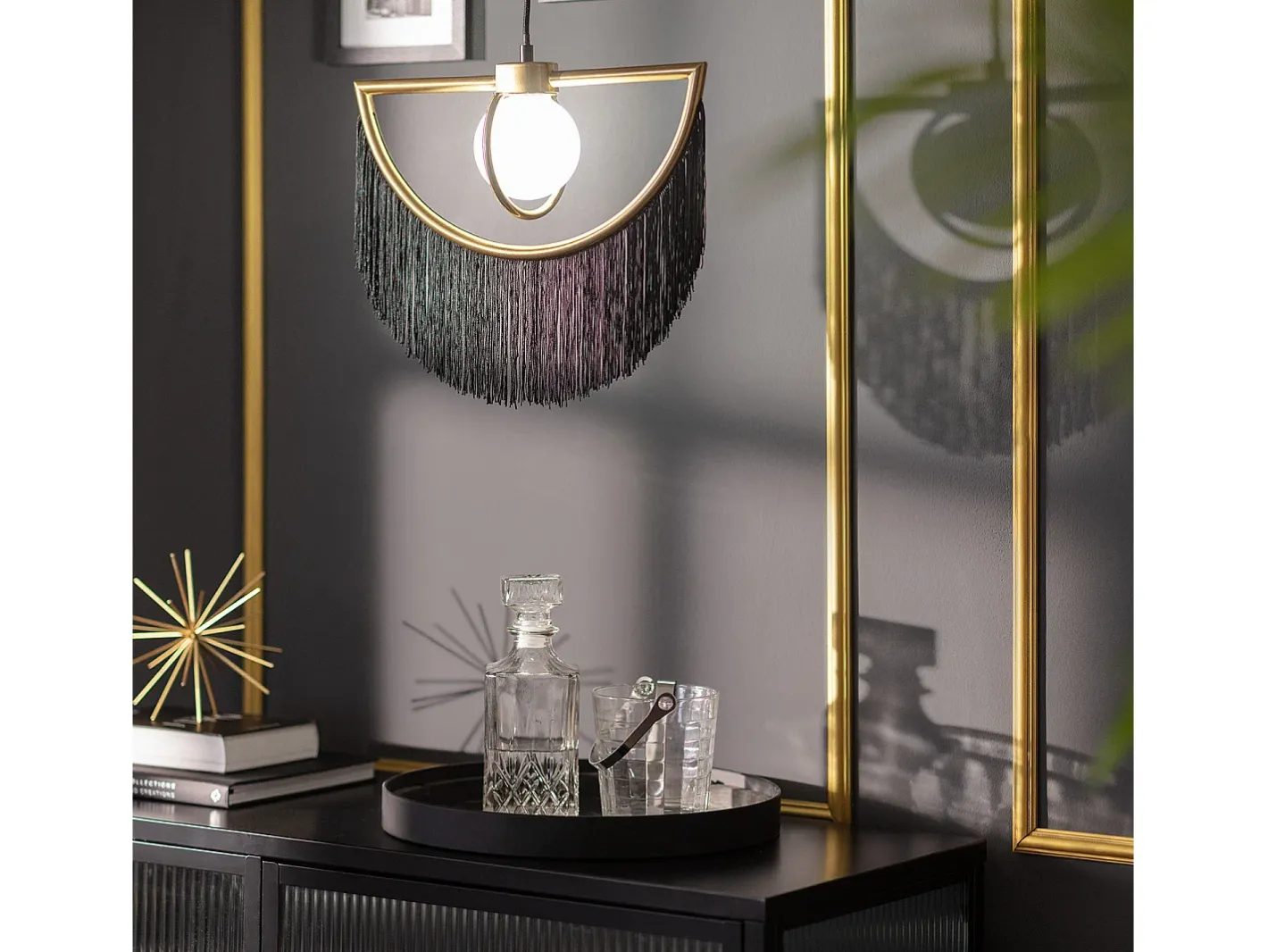 New Ledkia Lámpara Colgante Metal con Flecos Dalila Negro Multicolor