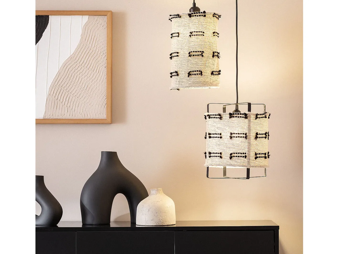 Ledkia Lámpara Suspendida-Lámpara Colgante Metal y Algodón Sioux Beige Multicolor