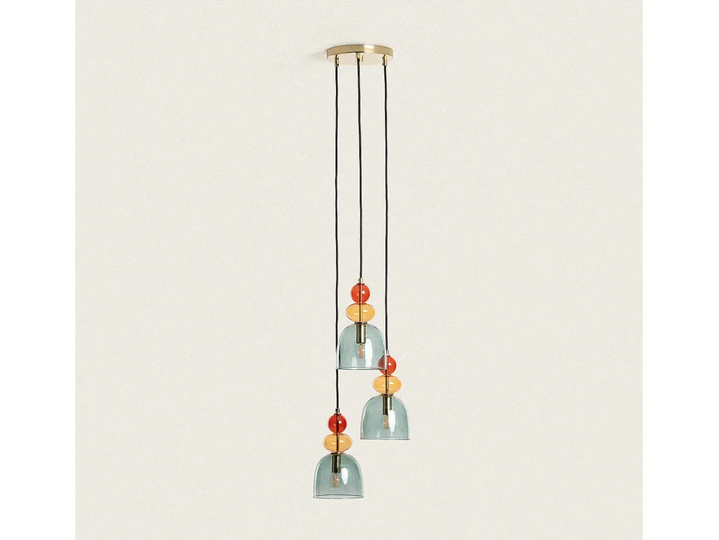 Ledkia Lámpara Colgante Metal y Cristal Tri Baudelaire Verde Multicolor Outlet