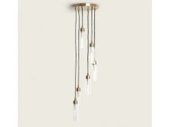 Ledkia Lámpara Colgante Metal y Cristal Sest Iraide Dorado Multicolor Outlet