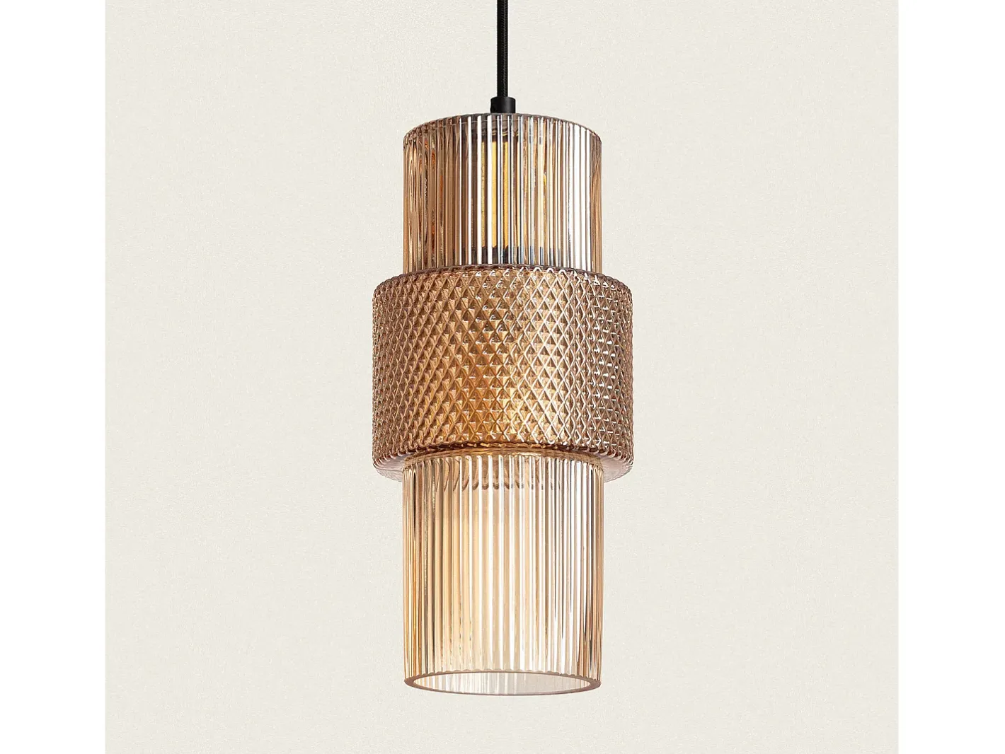 Ledkia Lámpara Colgante Metal y Cristal Berila Ámbar Blanco New