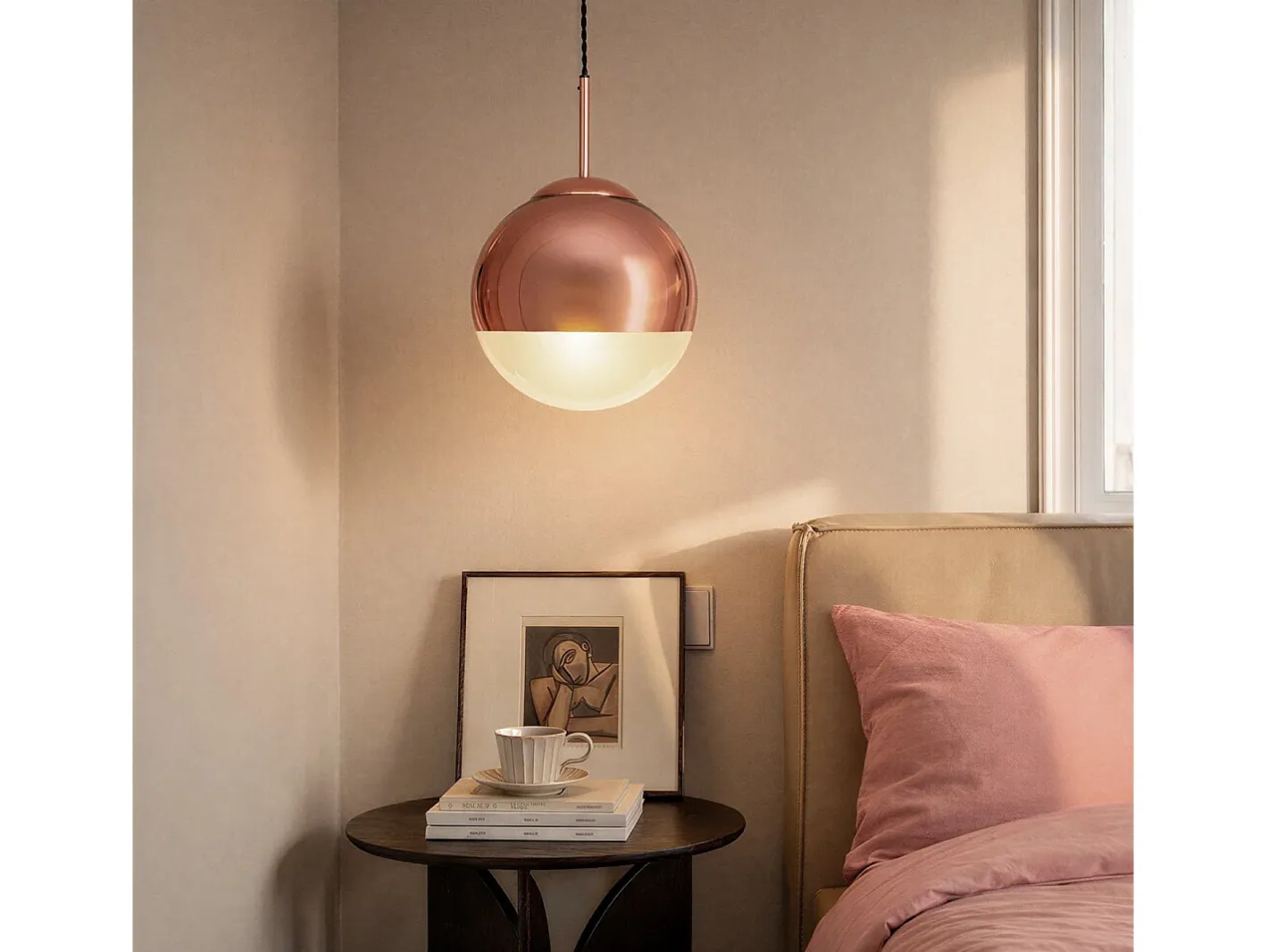 Ledkia Lámpara Colgante Metal y Cristal Yelitza Oro Rosa Multicolor Outlet