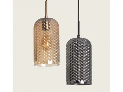 Ledkia Lámpara Suspendida-Lámpara Colgante Metal y Cristal Large Bernie Ámbar Blanco
