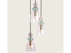 Ledkia Lámpara Colgante Metal y Cristal Tri Baudelaire Rosa Multicolor Best