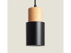 Ledkia Lámpara Suspendida-Lámpara Colgante Metal y Madera Kidonge Negro Multicolor