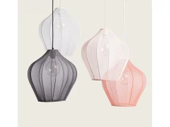 Outlet Ledkia Lámpara Colgante Metal y Tela Ayla M Rosa Empolvado Multicolor