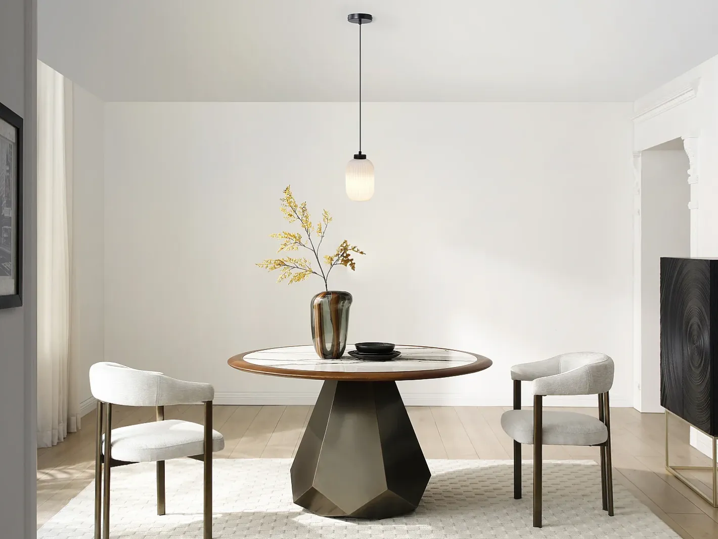 OZAIA Lámpara Suspendida-Lámpara colgante negra con cristal blanco D.14 x Alt.120 cm - LOUXOR Negro