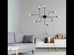 Sale Concept-Usine Lámpara colgante negra de metal ZOE con 8 fuentes de luz - Diseño moderno para salón o comedor Negro