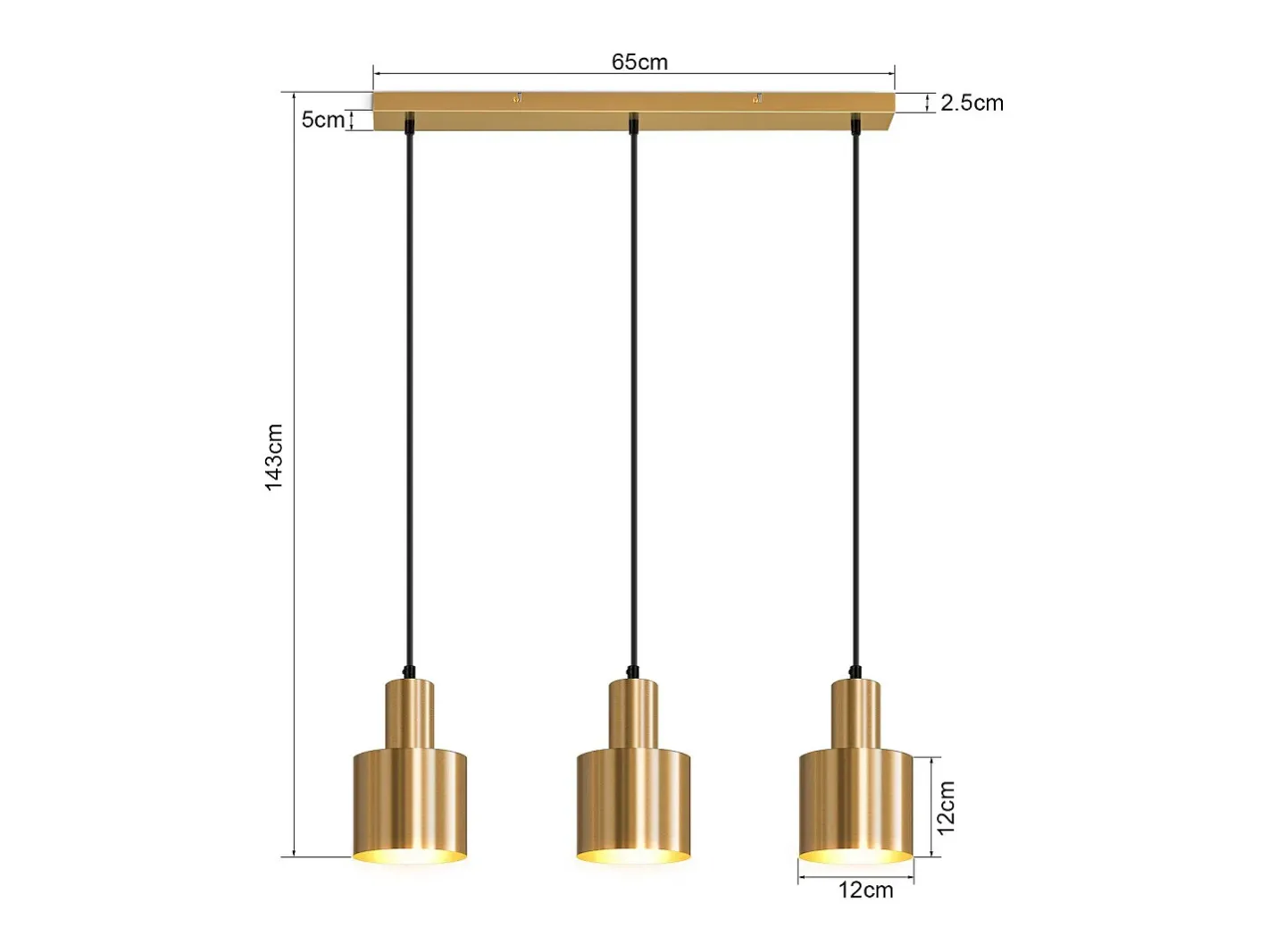 NETTLIFE Lámpara colgante para mesa de comedor, estilo vintage, 3 luces, dorada, diseño moderno, de metal, E27 Dorado Hot