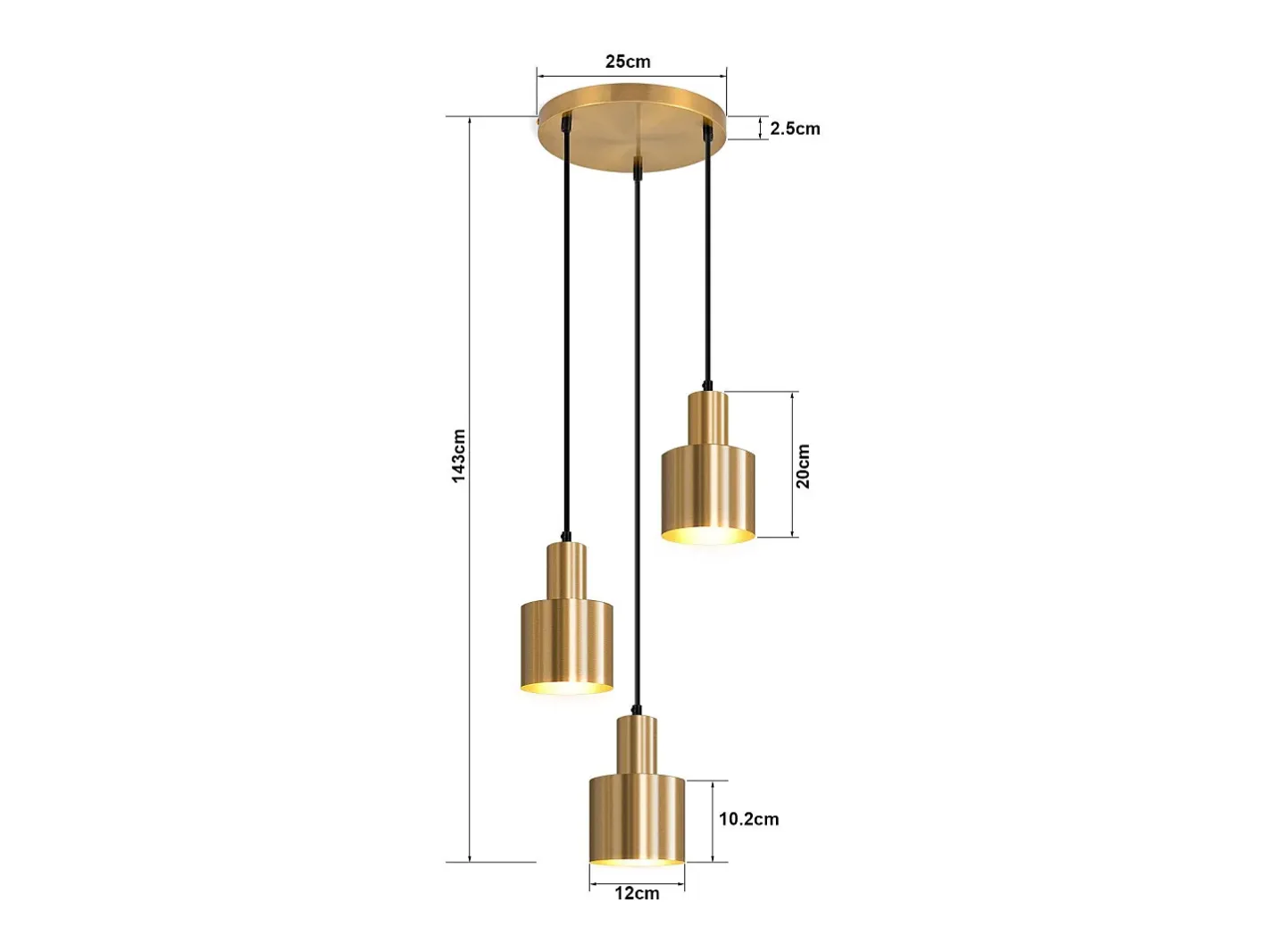 NETTLIFE Lámpara colgante para mesa de comedor, lámpara colgante vintage, 3 llamas, redonda, diseño moderno, E27 Dorado