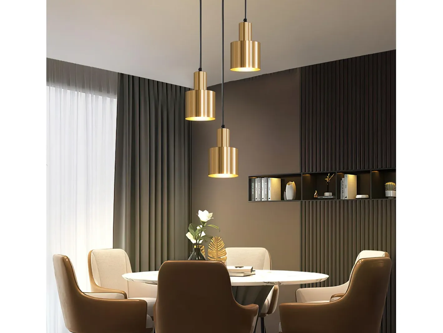 NETTLIFE Lámpara colgante para mesa de comedor, lámpara colgante vintage, 3 llamas, redonda, diseño moderno, E27 Dorado