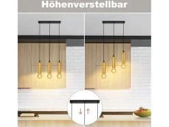 NETTLIFE Lámpara Suspendida-Lámpara colgante dorada de 3 bombillas - Lámpara colgante para mesa de comedor E27 Lámpara colgante industrial de metal Negro