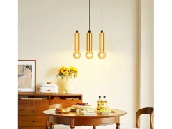 NETTLIFE Lámpara Suspendida-Lámpara colgante dorada de 3 bombillas - Lámpara colgante para mesa de comedor E27 Lámpara colgante industrial de metal Negro