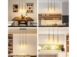 NETTLIFE Lámpara Suspendida-Lámpara colgante dorada de 3 bombillas - Lámpara colgante para mesa de comedor E27 Lámpara colgante industrial de metal Negro
