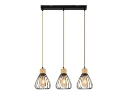 Sale NETTLIFE Lámpara colgante , estilo vintage industrial retro para salón, de madera y cuerda de cáñamo, en metal , 3 llamas, E27 Negro