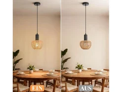Hot NETTLIFE Lámpara colgante Boho de ratán, 1 luz, tejido vintage, cuerda de cáñamo, E27, para comedor (sin bombilla) Multicolor
