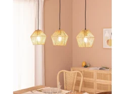 Clearance Ledkia Lámpara Colgante Papel Trenzado Kirito 3 Focos Natural Multicolor