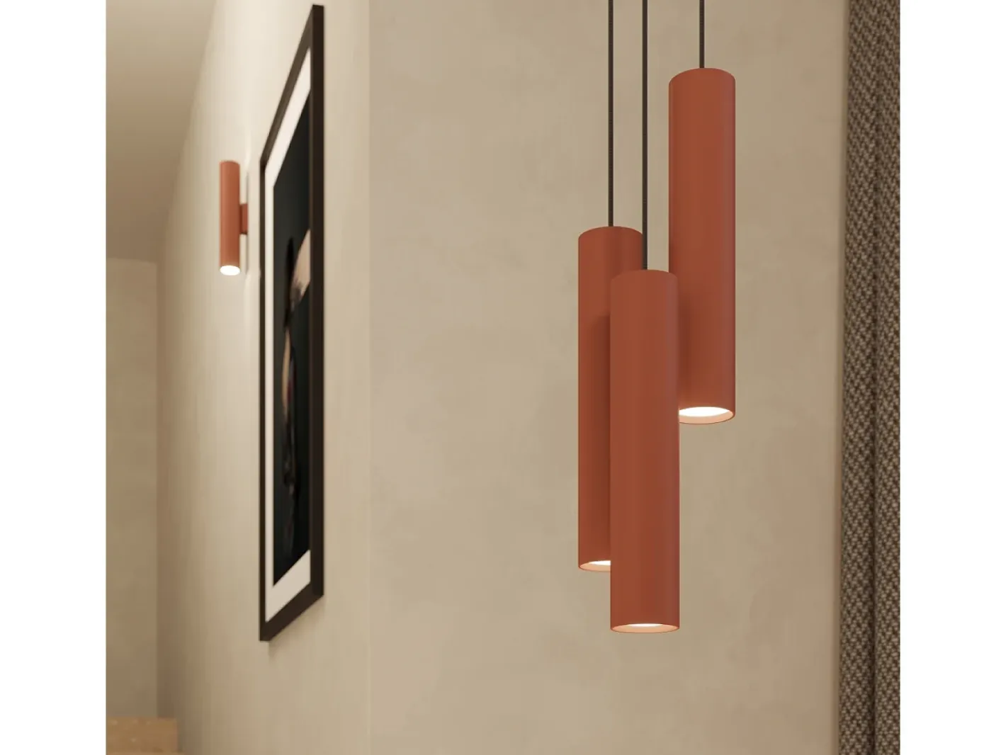Sollux Lighting Lámpara Suspendida-Lámpara colgante Toris desván de acero - 1 fuentes luminosas 3000K - L.8 x A.118 cm - ocre Rojo