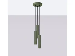Sollux Lighting Lámpara colgante Toris desván de acero - 3 fuentes luminosas 3000K - L.19,5 x A.108 cm - oliva Verde Outlet
