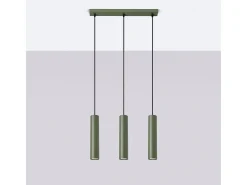 Clearance Sollux Lighting Lámpara colgante Toris desván de acero - 3 fuentes luminosas 3000K - L.45 x A.98 cm - oliva Verde