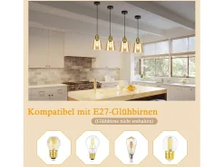 NETTLIFE Lámpara colgante vintage de vidrio con 3 llamas para mesa de comedor, E27, para sala de estar Negro Clearance