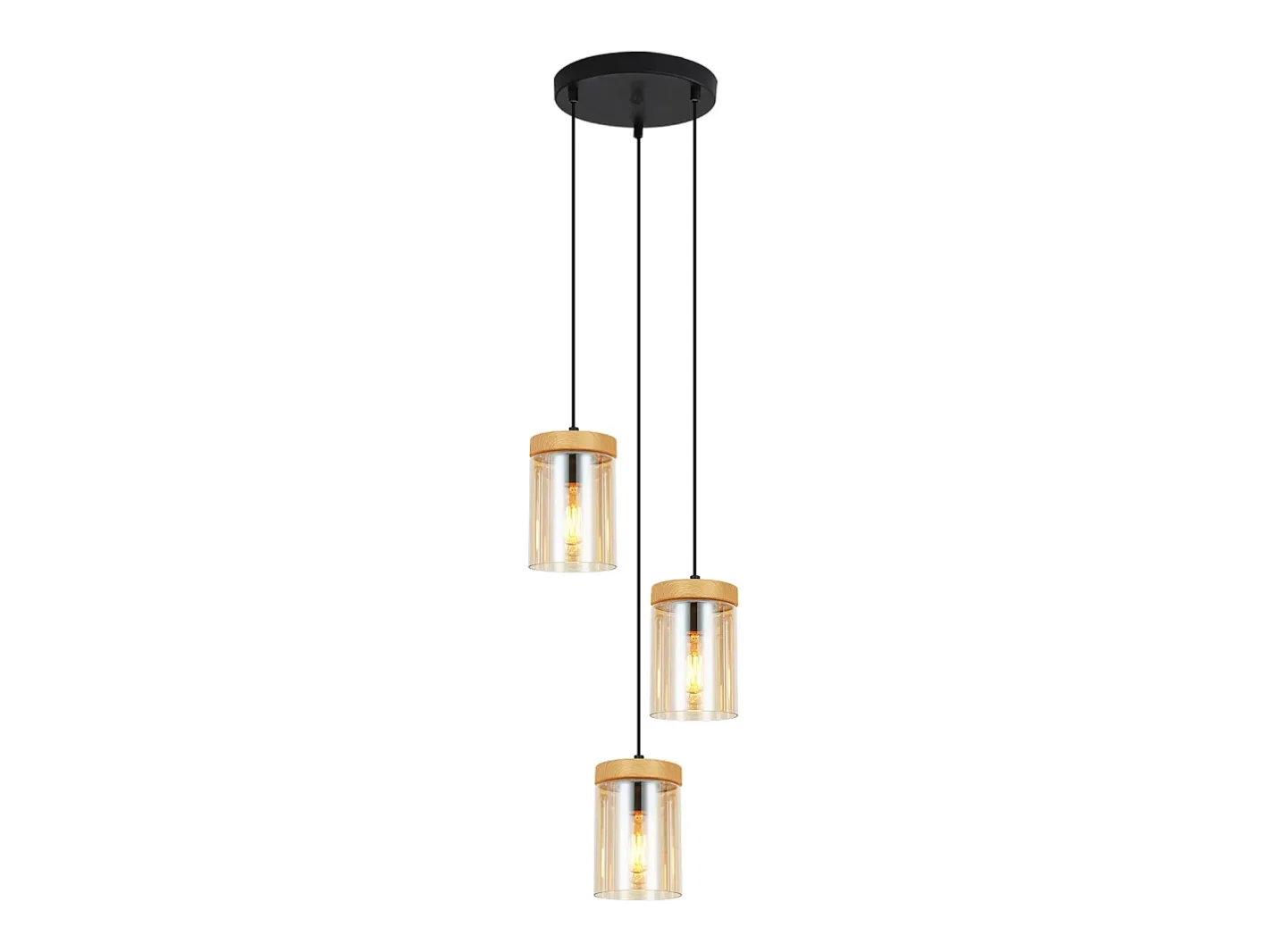 Clearance NETTLIFE Lámpara colgante vintage de vidrio con 3 llamas para mesa de comedor, E27, para sala de estar Negro