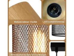 NETTLIFE Lámpara Suspendida-Lámpara colgante vintage con vetas de madera para mesa de comedor, color , industrial, E27, 25 W Negro