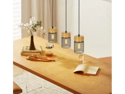 NETTLIFE Lámpara Suspendida-Lámpara colgante vintage con vetas de madera para mesa de comedor, color , industrial, E27, 25 W Negro