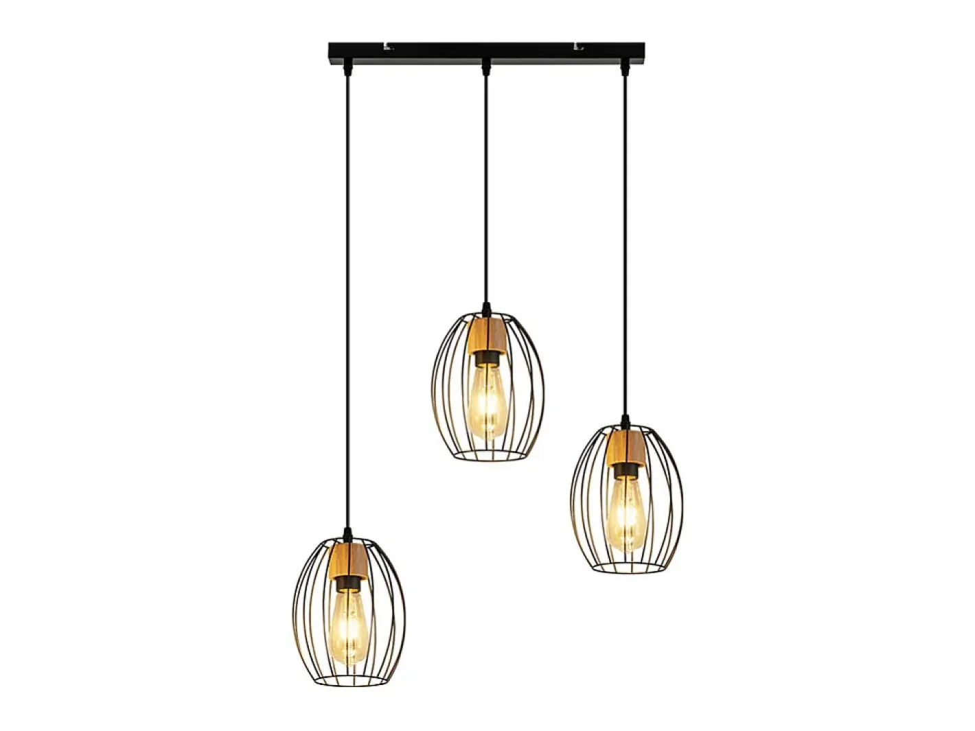 NETTLIFE Lámpara Suspendida-Lámpara colgante vintage para mesa de comedor: lámpara colgante de 3 luces, metal , casquillo E27, estilo retro (bombillas no incluidas). Negro