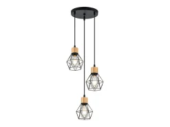 NETTLIFE Lámpara colgante vintage para mesa de comedor - Lámpara colgante de 3 luces E27, lámpara de cocina industrial retro redonda negra (bombillas no incluidas) Negro New