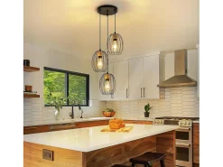 NETTLIFE Lámpara colgante vintage de 3 luces - Lámpara industrial de metal y madera negra, casquillo E27 - Cocina, comedor y sala de estar (bombillas no incluidas) Negro