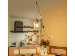 Discount NETTLIFE Lámpara colgante vintage de 1 bombilla: colgante de cristal dorado con enchufe e interruptor, bombilla E14, cable metálico retro de 4,5 m Negro