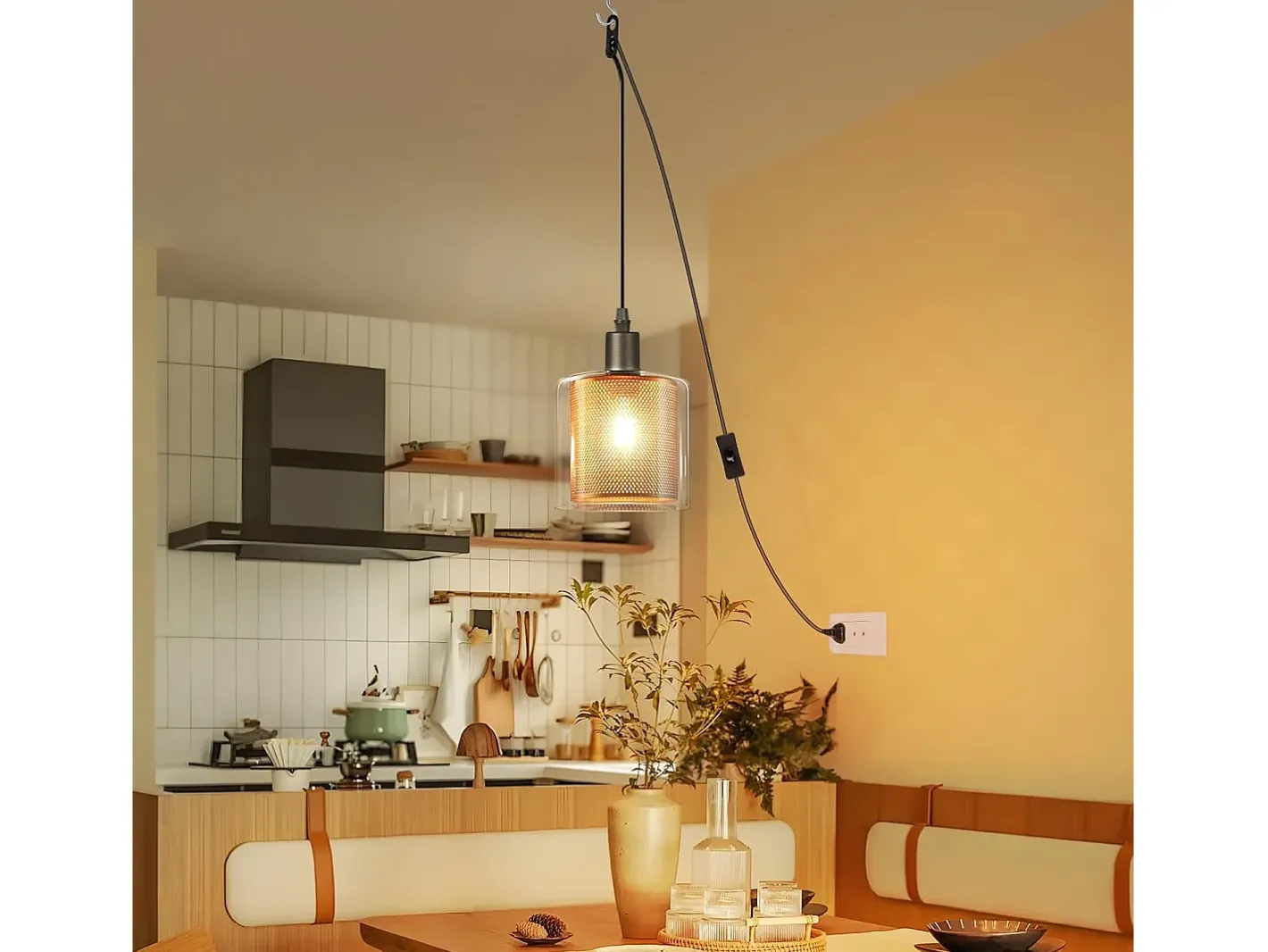 Discount NETTLIFE Lámpara colgante vintage de 1 bombilla: colgante de cristal dorado con enchufe e interruptor, bombilla E14, cable metálico retro de 4,5 m Negro
