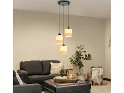 NETTLIFE Lámpara colgante vintage para mesa de comedor - Lámpara de araña de tela blanca de 3 luces E27, iluminación retro para salón (bombillas no incluidas) Blanco