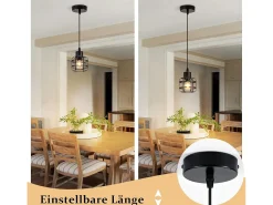 NETTLIFE Lámpara colgante vintage de 1 lámpara - Lámpara de araña de metal E14 retro - Altura ajustable para salón y comedor (bombilla no incluida) Negro Best